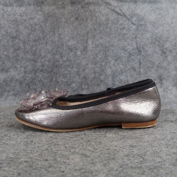 Zara Shoes Girls 28 Ballet Flats Fashion Metallic Embellished Toe Elastic Strap - Picture 5 of 13